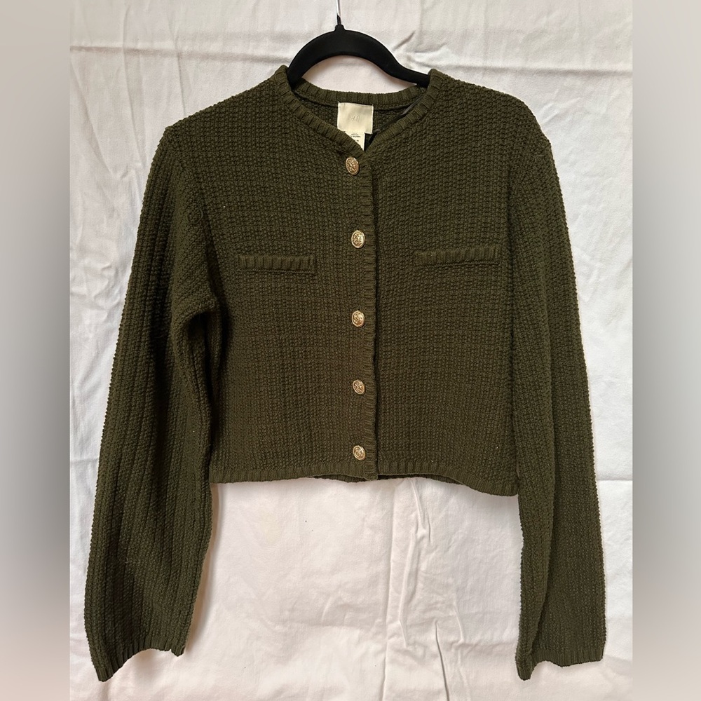 H&M Dark Green Button-Up Cardigan